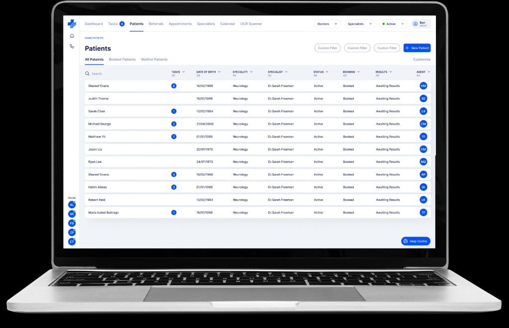OPAU patient management dashboard on a laptop